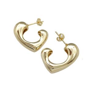 Copper Heart Stud Earrings Hollow Gold Plated, approx 23-25mm
