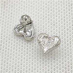Copper Heart Stud Earrings Hammered Platinum Plated, approx 12mm