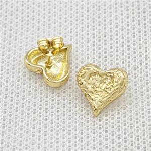 Copper Heart Stud Earrings Hammered Gold Plated, approx 12mm