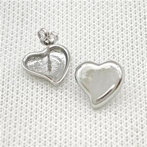 Copper Heart Stud Earrings Platinum Plated, approx 14mm