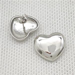 Copper Heart Stud Earrings Platinum Plated, approx 17mm