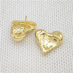 Copper Heart Stud Earrings Hammered Gold Plated, approx 18mm