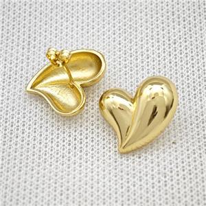Copper Heart Stud Earrings Gold Plated, approx 18.5mm
