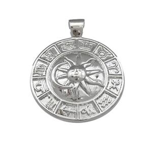 Zodiac Horoscope Charms Copper Sun Moon Pendant Circle Platinum Plated, approx 28mm