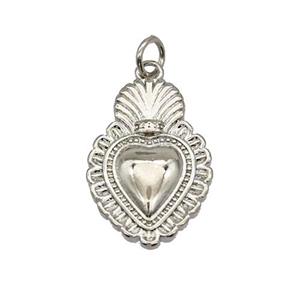 Sacred Heart Charms Copper Pendant Platinum Plated, approx 14.5-20mm