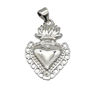 Sacred Heart Charms Copper Pendant Platinum Plated, approx 17-24mm