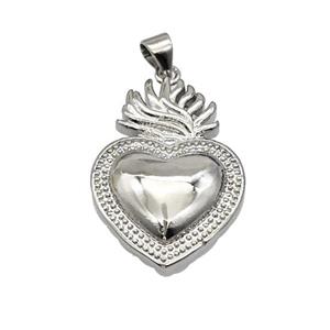 Sacred Heart Charms Copper Pendant Platinum Plated, approx 19-27mm