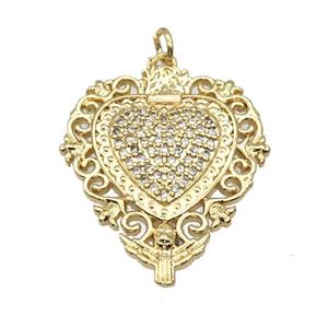 Copper Heart Pendant Micro Pave Zirconia Gold Plated, approx 24-30mm