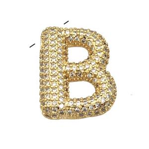 Copper Pendant Micro Pave Zirconia Letter-B Gold Plated, approx 16-22mm
