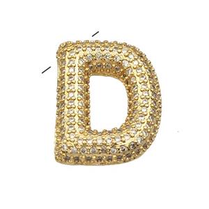 Copper Pendant Pave Zircon Letter-D Gold Plated, approx 16-22mm