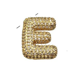 Copper Pendant Pave Zircon Letter-E Gold Plated, approx 16-22mm