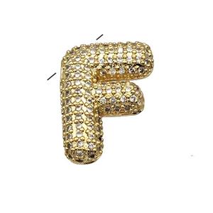 Copper Pendant Pave Zircon Letter-F Gold Plated, approx 16-22mm