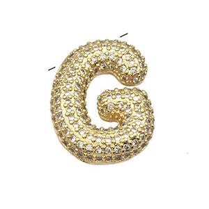 Copper Pendant Pave Zircon Letter-G Gold Plated, approx 16-22mm