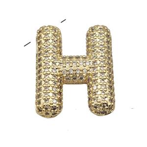 Copper Pendant Pave Zircon Letter-H Gold Plated, approx 16-22mm