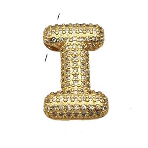 Copper Pendant Pave Zircon Letter-I Gold Plated, approx 16-22mm