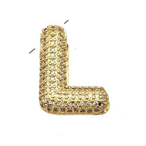 Copper Pendant Pave Zircon Letter-L Gold Plated, approx 16-22mm