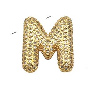 Copper Pendant Pave Zircon Letter-M Gold Plated, approx 16-22mm