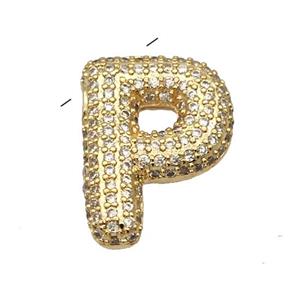 Copper Pendant Pave Zircon Letter-P Gold Plated, approx 16-22mm