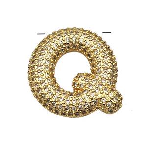 Copper Pendant Pave Zircon Letter-Q Gold Plated, approx 16-22mm