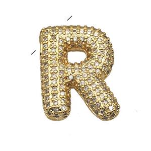 Copper Pendant Pave Zircon Letter-R Gold Plated, approx 16-22mm