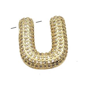 Copper Pendant Pave Zircon Letter-U Gold Plated, approx 16-22mm