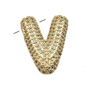 Copper Pendant Pave Zircon Letter-V Gold Plated, approx 16-22mm