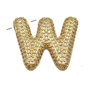 Copper Pendant Pave Zircon Letter-W Gold Plated, approx 16-22mm