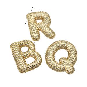 Copper Letter Pendant Micro Pave Zirconia Alphabet Gold Plated Mixed, approx 16-22mm