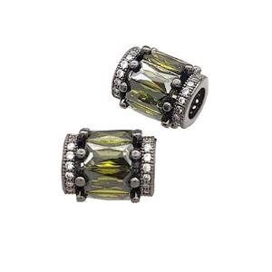 Copper Tube Beads Pave Olive Zircon Large Hole Black Plated, approx 9x12mm, 5mm hole