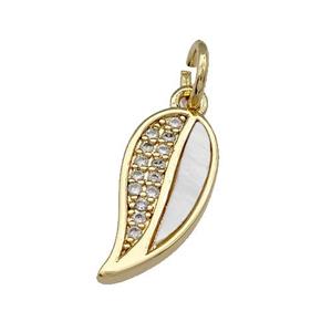 Copper Leaf Pendant Pave Shell Zirconia 18K Gold Plated, approx 7-14mm