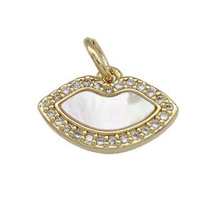 Copper Lips Pendant Pave Shell Zirconia 18K Gold Plated, approx 8-14mm