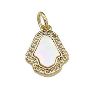 Copper Hands Pendant Pave Shell Zirconia 18K Gold Plated, approx 11-12mm