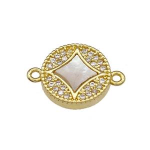 Copper Coin Connector Pave Shell Zirconia Star 18K Gold Plated, approx 11.5mm