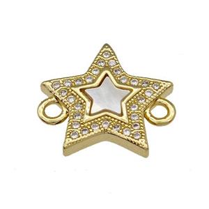 Copper Star Connector Pave Shell Zirconia 18K Gold Plated, approx 16mm