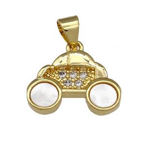 Copper Car Charms Pendant Pave Shell Zirconia 18K Gold Plated, approx 12-16mm