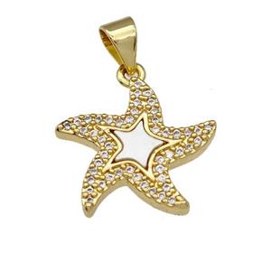 Copper Seastar Pendant Pave Shell Zirconia 18K Gold Plated, approx 17mm