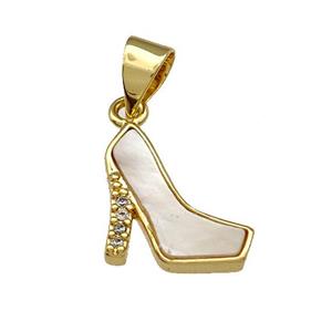 High-heel Shoe Charms Copper Pendant Pave Shell Zirconia 18K Gold Plated, approx 10-12mm