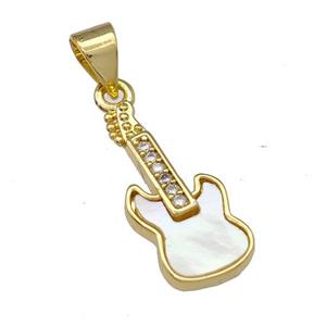Copper Guitar Pendant Micro Pave Shell Zirconia 18K Gold Plated, approx 8-19mm