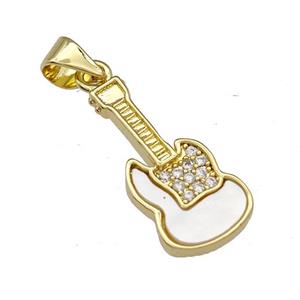 Copper Guitar Pendant Micro Pave Shell Zirconia 18K Gold Plated, approx 9-20mm
