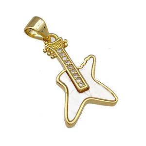 Copper Guitar Pendant Micro Pave Shell Zirconia 18K Gold Plated, approx 12-20mm