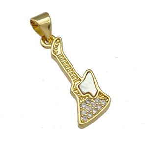 Copper Guitar Pendant Micro Pave Shell Zirconia 18K Gold Plated, approx 9-19mm