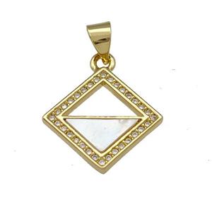 Copper Square Pendant Pave Shell Zirconia 18K Gold Plated, approx 17mm