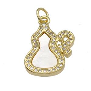 Copper Gourd Pendant Pave Shell Zirconia 18K Gold Plated, approx 15-18mm