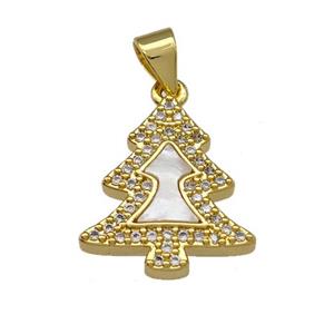 Christmas Tree Charms Copper Pendant Pave Shell Zirconia 18K Gold Plated, approx 15-17mm