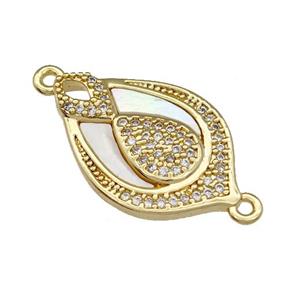 Copper Teardrop Connector Pave Shell Zircon 18K Gold Plated, approx 15-21mm