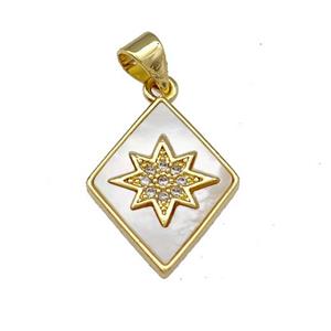 Copper Rhombus Pendant Pave Shell Zirconia Star 18K Gold Plated, approx 14-18mm