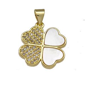 Copper Clover Pendant Pave Shell Zirconia 18K Gold Plated, approx 16mm