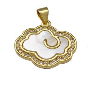 Copper Cloud Pendant Pave Shell Zirconia 18K Gold Plated, approx 16-21mm
