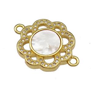 Copper Flower Connector Pave Shell Zirconia 18K Gold Plated, approx 18mm