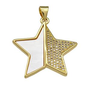 Copper Star Pendant Pave Shell Zirconia 18K Gold Plated, approx 25mm
